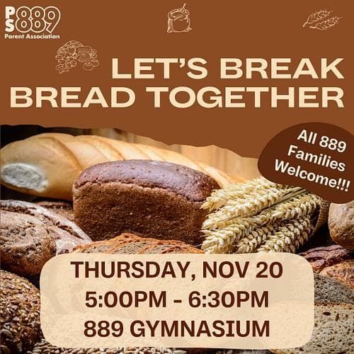 Let's Break Bread Together - Thu Nov 20 - 5p to 6:30p - 889 Gymnasium